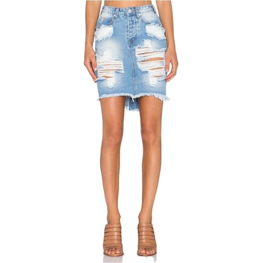 ONE TEASPOON Blue 2020 "Hustler" High Waisted Denim Distressed Skirt Size 22